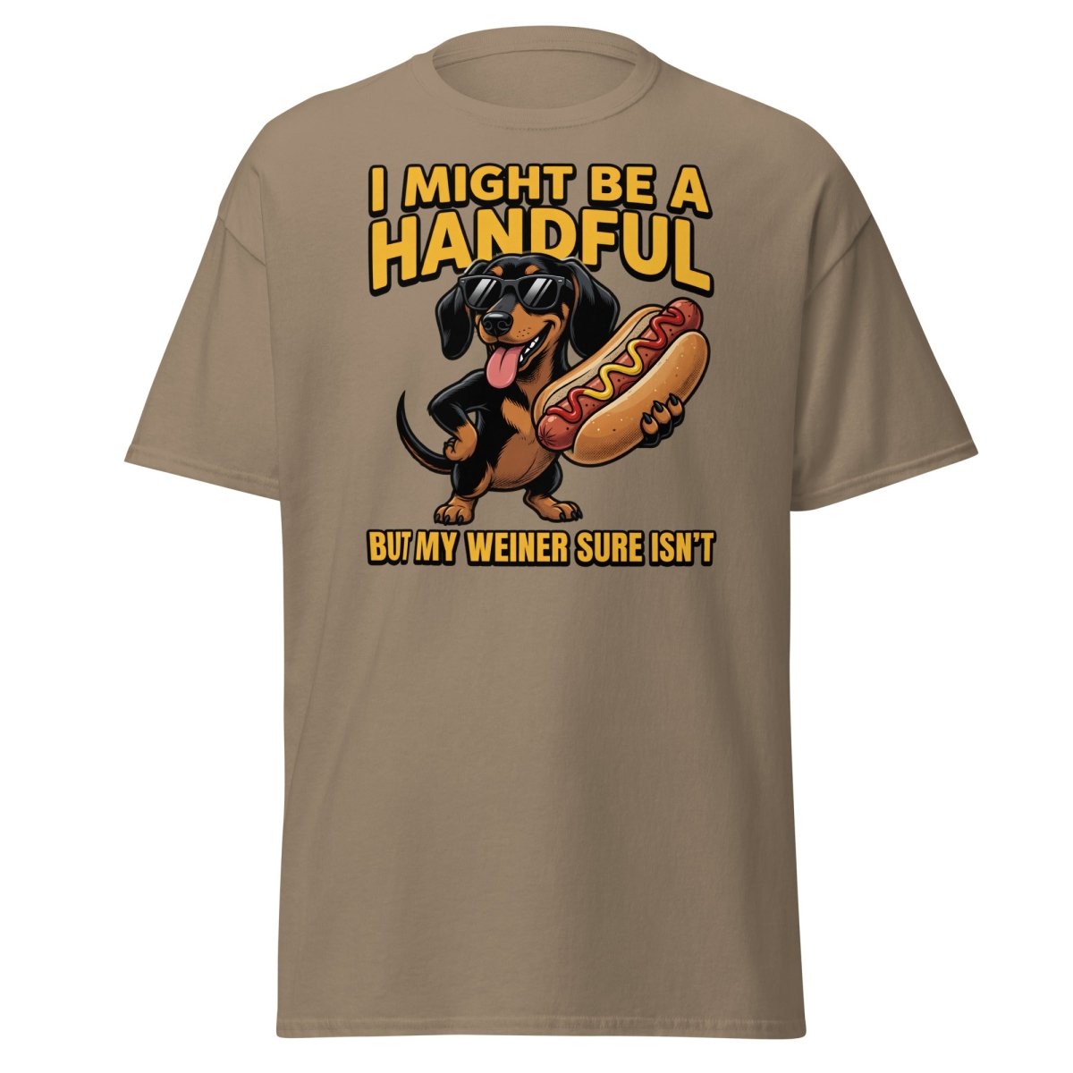 Funny Wiener Dog T-Shirt - Handful Pun Adult Tee - Brown Savana - TeeRipple
