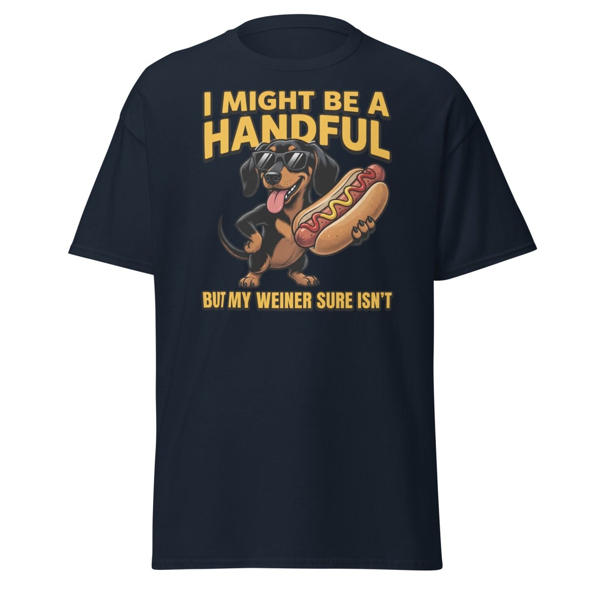 Funny Wiener Dog T-Shirt - Handful Pun Adult Tee - Navy - TeeRipple