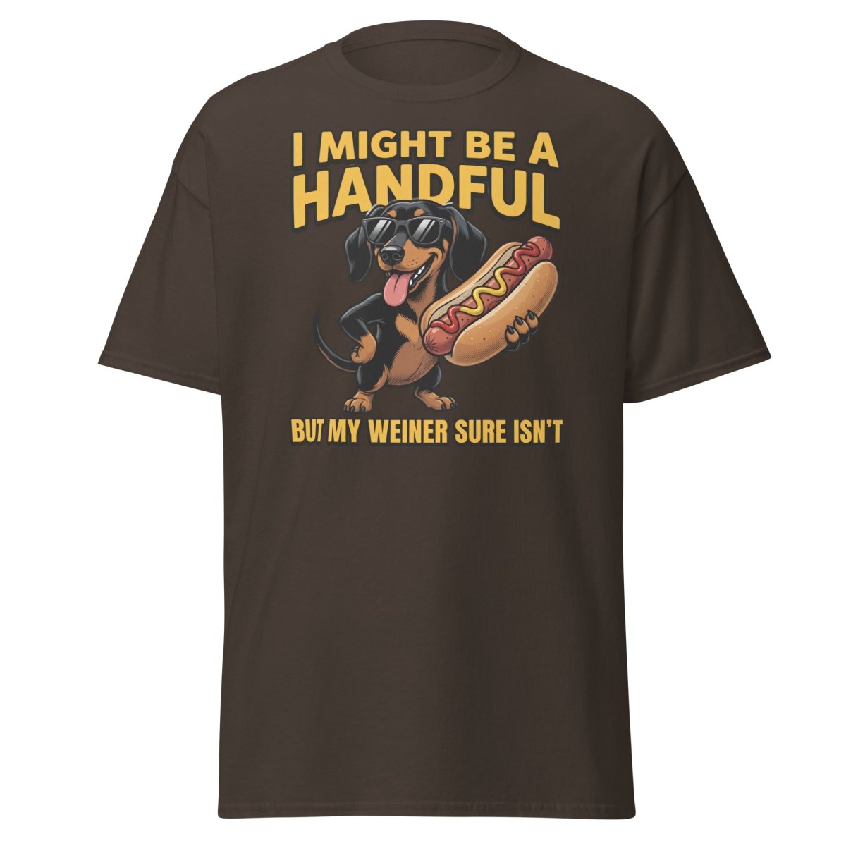 Funny Wiener Dog T-Shirt - Handful Pun Adult Tee - Dark Chocolate - TeeRipple