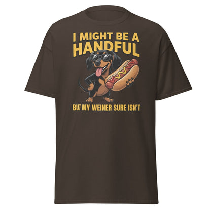 Funny Wiener Dog T-Shirt - Handful Pun Adult Tee - Dark Chocolate - TeeRipple