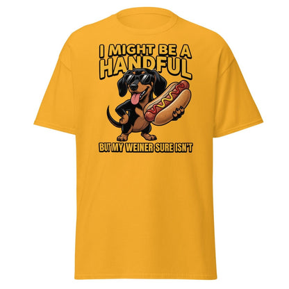 Funny Wiener Dog T-Shirt - Handful Pun Adult Tee - Gold - TeeRipple
