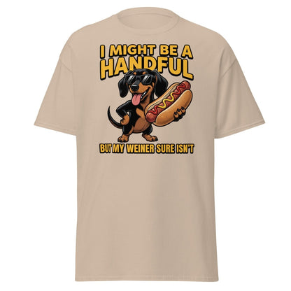 Funny Wiener Dog T-Shirt - Handful Pun Adult Tee - Sand - TeeRipple
