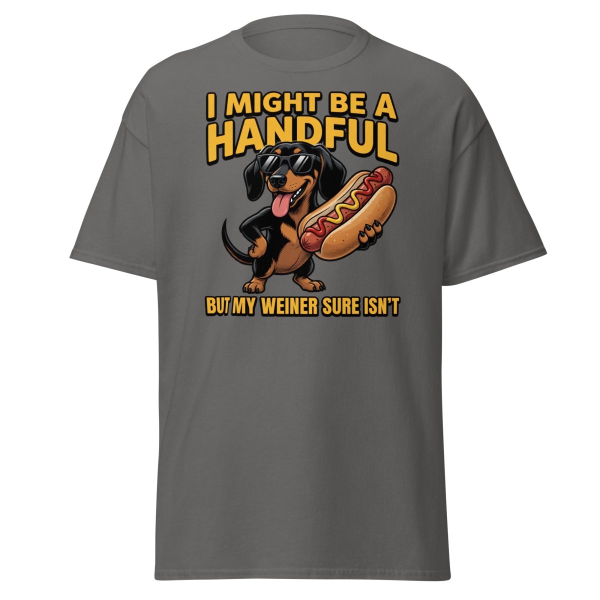Funny Wiener Dog T-Shirt - Handful Pun Adult Tee - Charcoal - TeeRipple