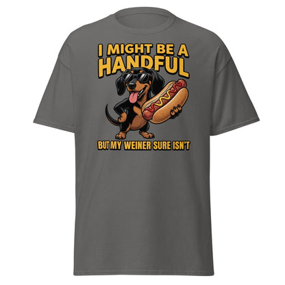 Funny Wiener Dog T-Shirt - Handful Pun Adult Tee - Charcoal - TeeRipple