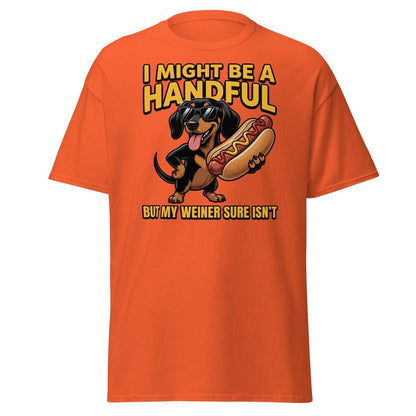 Funny Wiener Dog T-Shirt - Handful Pun Adult Tee - Orange - TeeRipple