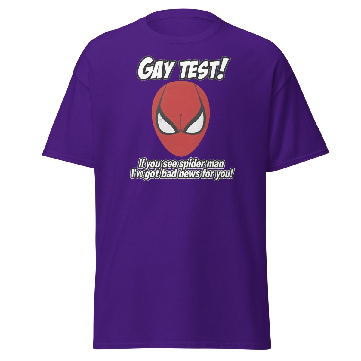 Gay Test Spider - Man T-Shirt – Funny Meme Tee - Purple - TeeRipple