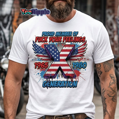 Gen X Fuck Your Feelings T-Shirt - 1965 - 1980 Winged Flag Design - Maroon - TeeRipple