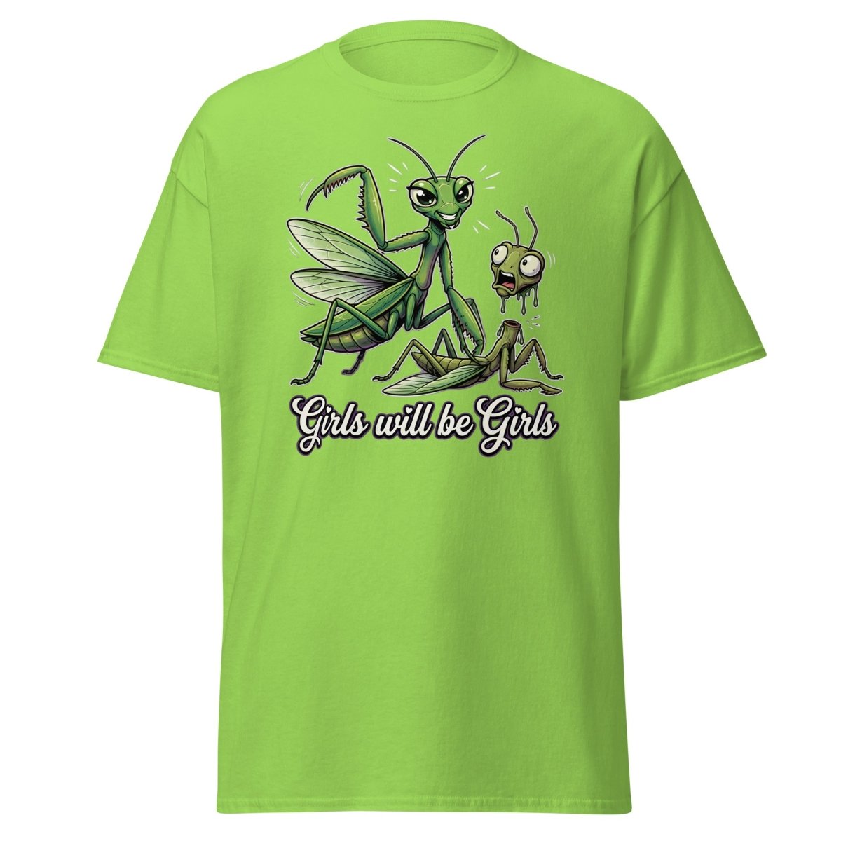 Girls Will Be Girls Praying Mantis T-Shirt - Lime - TeeRipple