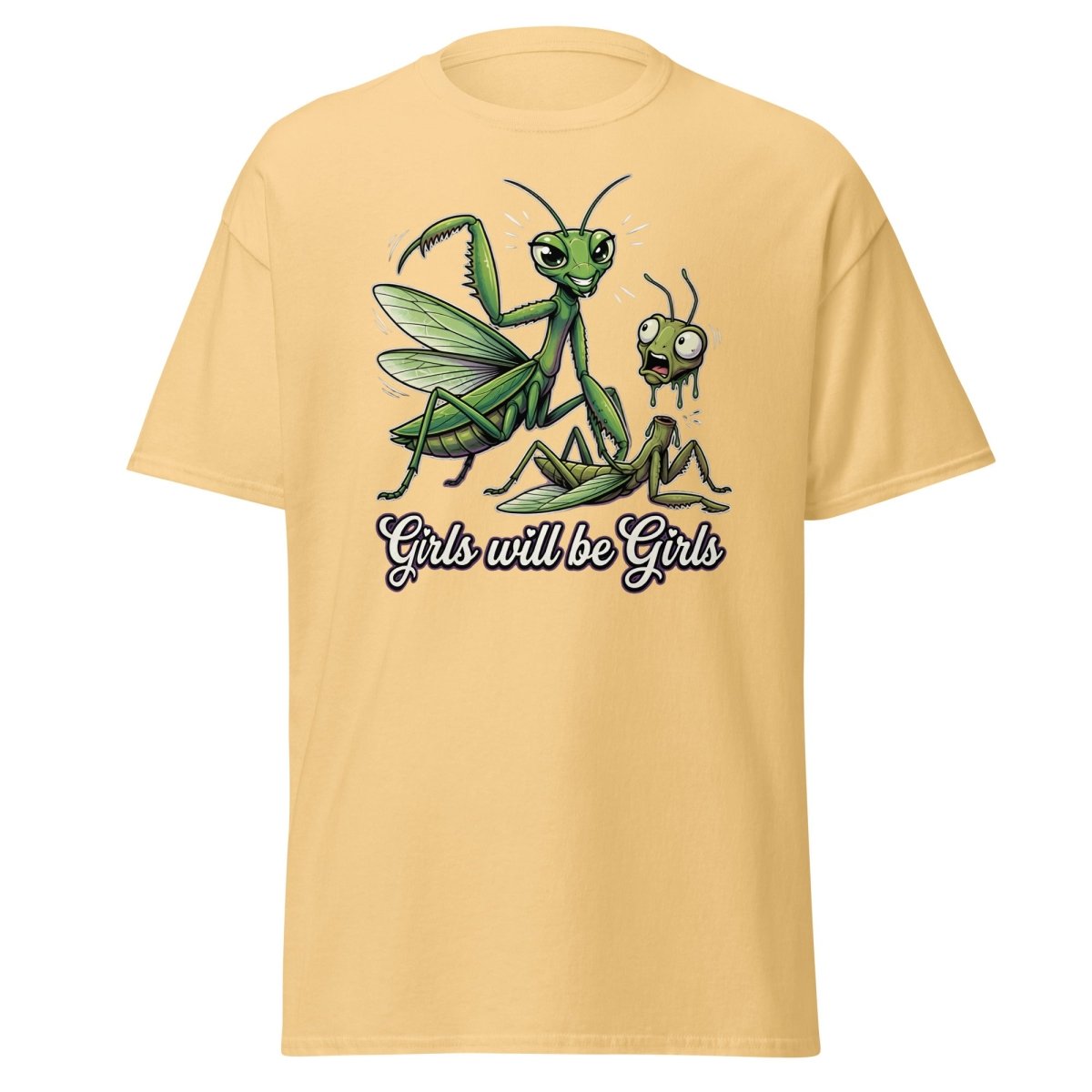Girls Will Be Girls Praying Mantis T-Shirt - Yellow Haze - TeeRipple