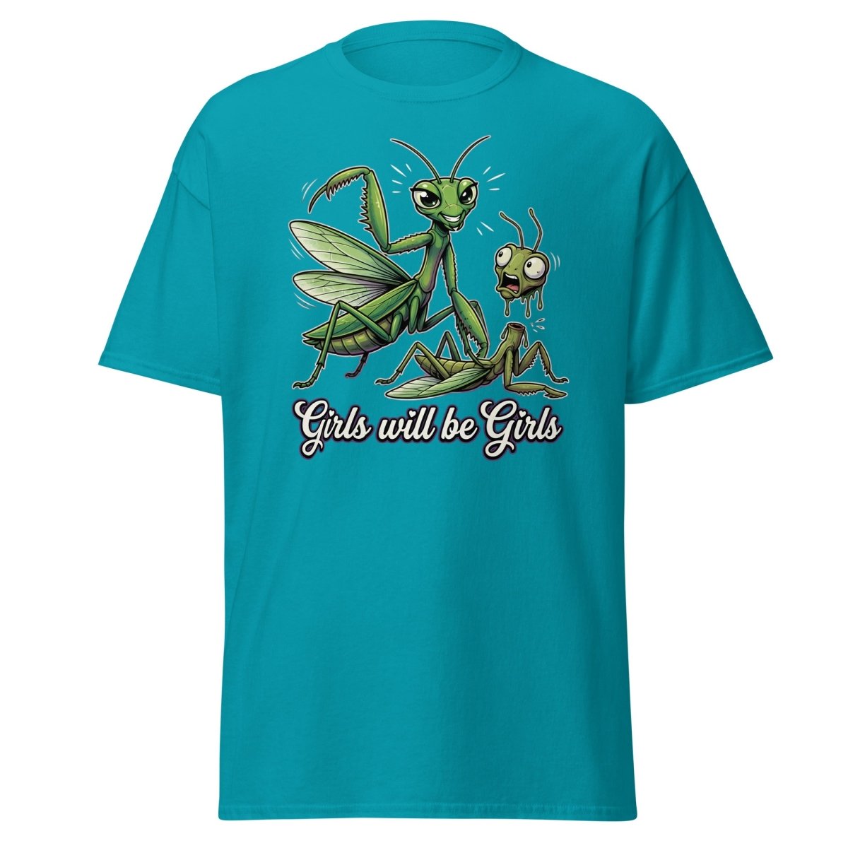 Girls Will Be Girls Praying Mantis T-Shirt - Tropical Blue - TeeRipple