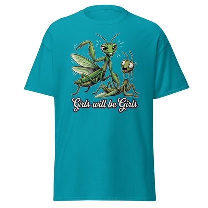 Girls Will Be Girls Praying Mantis T-Shirt - Tropical Blue - TeeRipple