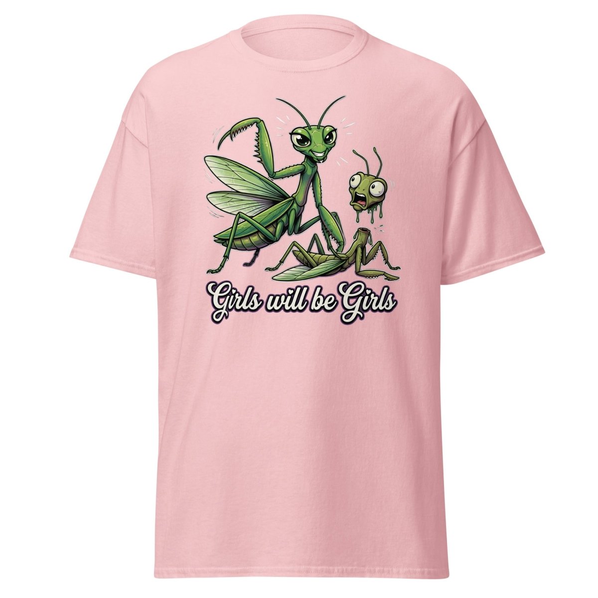 Girls Will Be Girls Praying Mantis T-Shirt - Light Pink - TeeRipple
