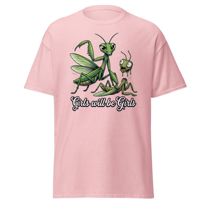 Girls Will Be Girls Praying Mantis T-Shirt - Light Pink - TeeRipple