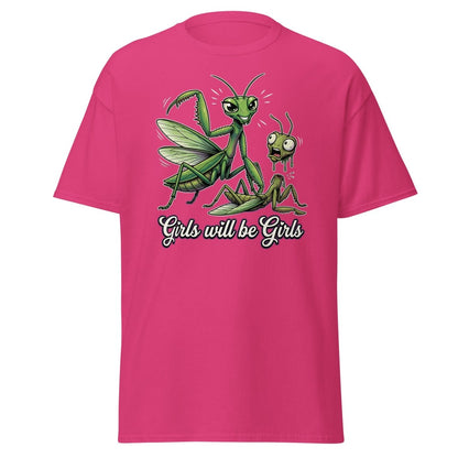 Girls Will Be Girls Praying Mantis T-Shirt - Heliconia - TeeRipple