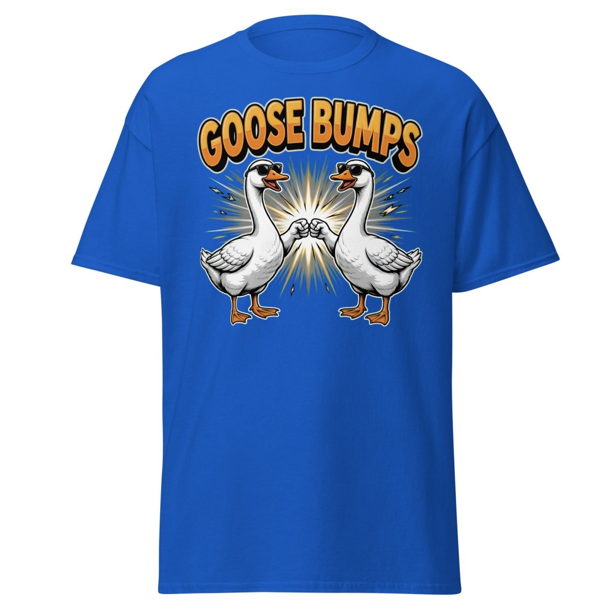Goose Bumps Funny Goose T-Shirt | Cool Pun Fist Bump Tee - Royal - TeeRipple
