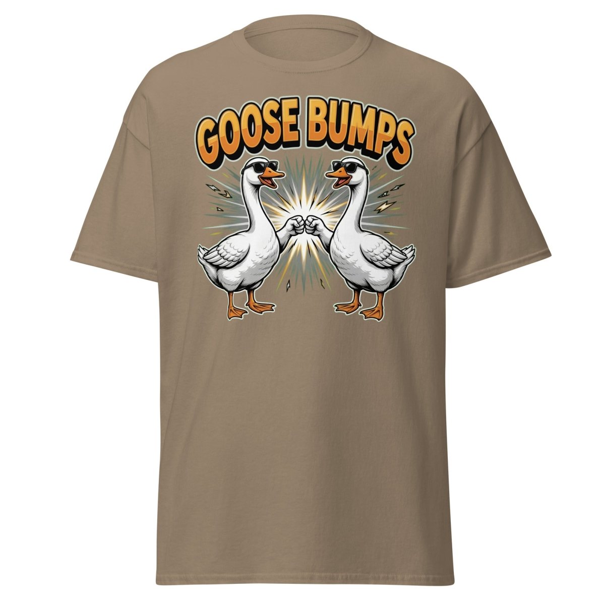 Goose Bumps Funny Goose T-Shirt | Cool Pun Fist Bump Tee - Brown Savana - TeeRipple