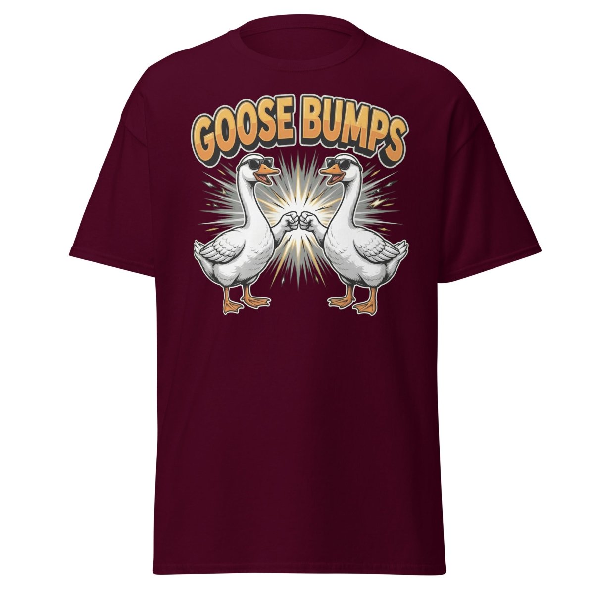 Goose Bumps Funny Goose T-Shirt | Cool Pun Fist Bump Tee - Maroon - TeeRipple