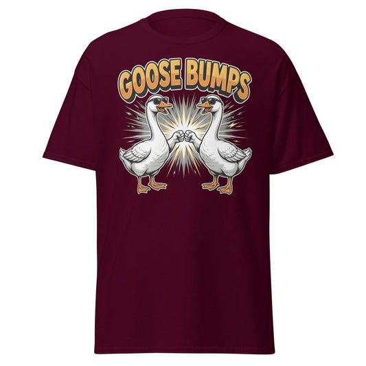 Goose Bumps Funny Goose T-Shirt | Cool Pun Fist Bump Tee - Maroon - TeeRipple