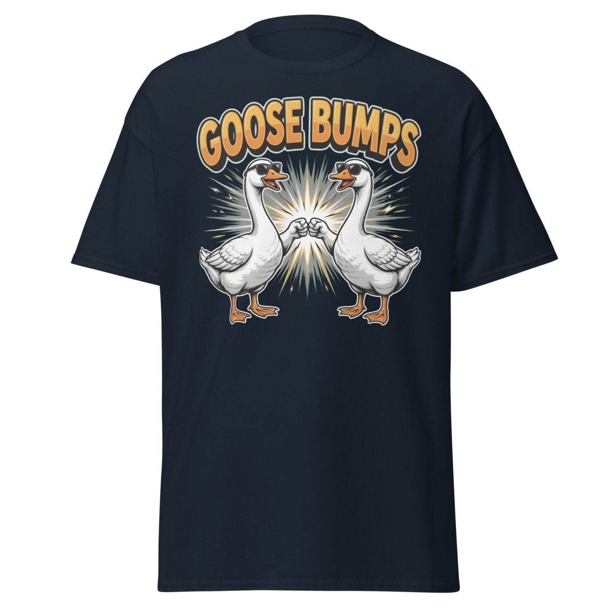 Goose Bumps Funny Goose T-Shirt | Cool Pun Fist Bump Tee - Navy - TeeRipple