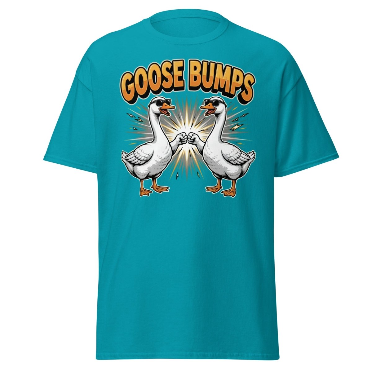 Goose Bumps Funny Goose T-Shirt | Cool Pun Fist Bump Tee - Tropical Blue - TeeRipple