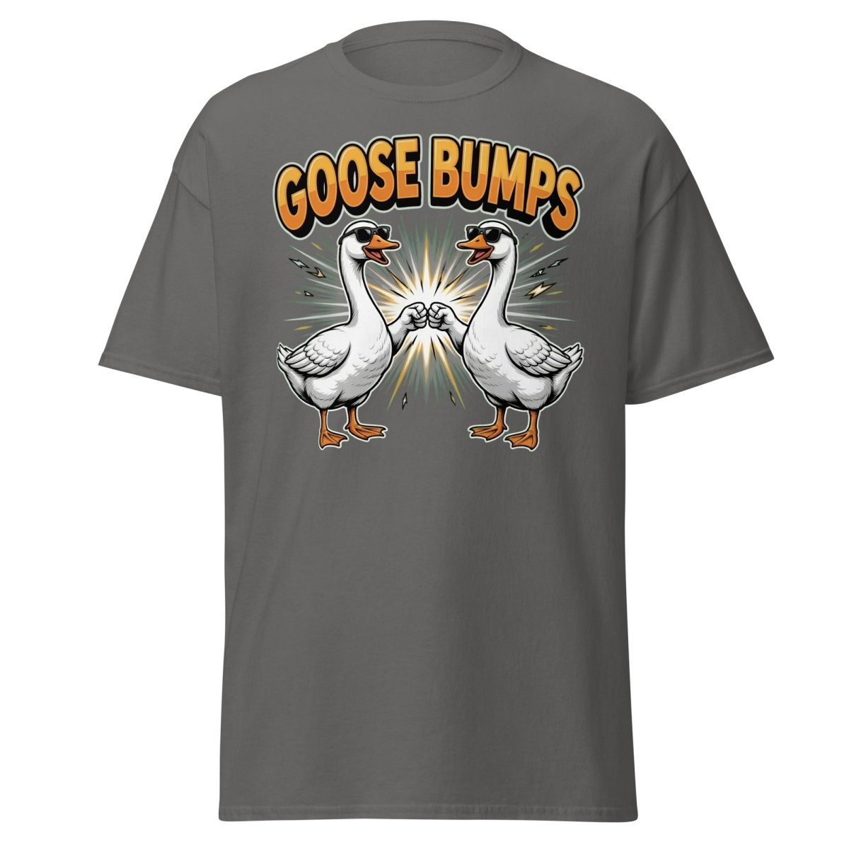 Goose Bumps Funny Goose T-Shirt | Cool Pun Fist Bump Tee - Charcoal - TeeRipple