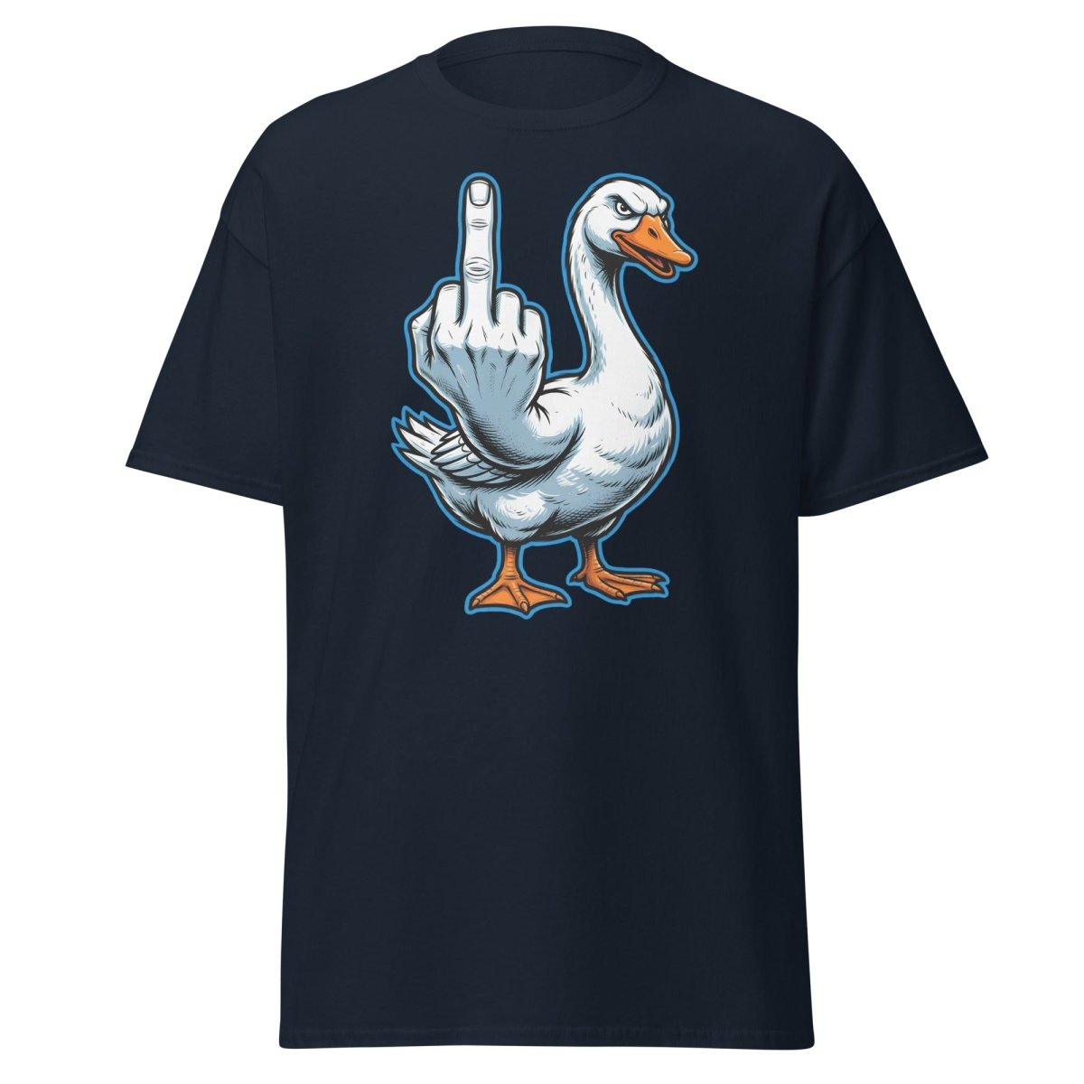 Goose Flipping the Bird T-Shirt - Funny Middle Finger Tee - Navy - TeeRipple