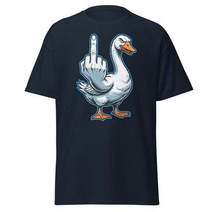 Goose Flipping the Bird T-Shirt - Funny Middle Finger Tee - Navy - TeeRipple