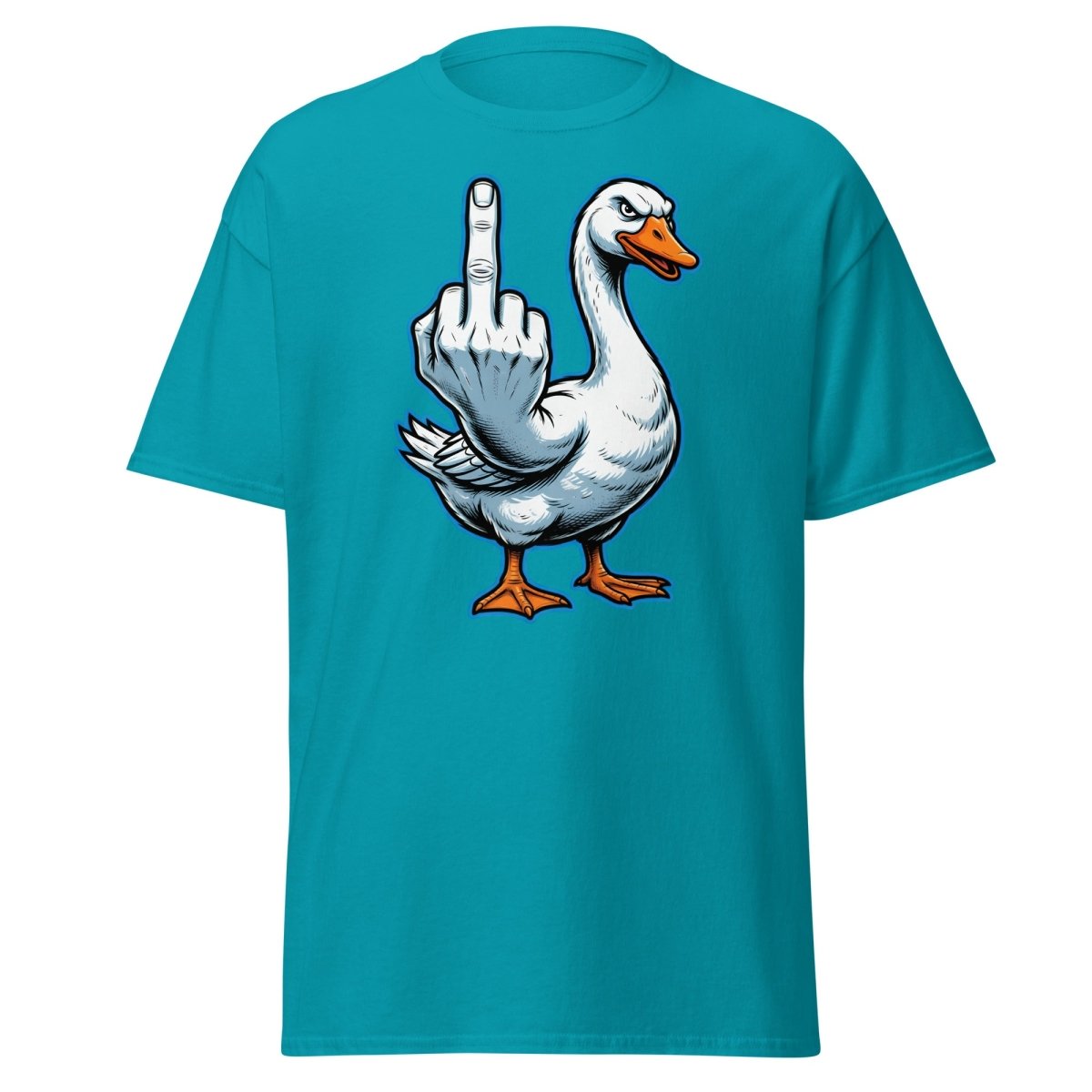 Goose Flipping the Bird T-Shirt - Funny Middle Finger Tee - Tropical Blue - TeeRipple