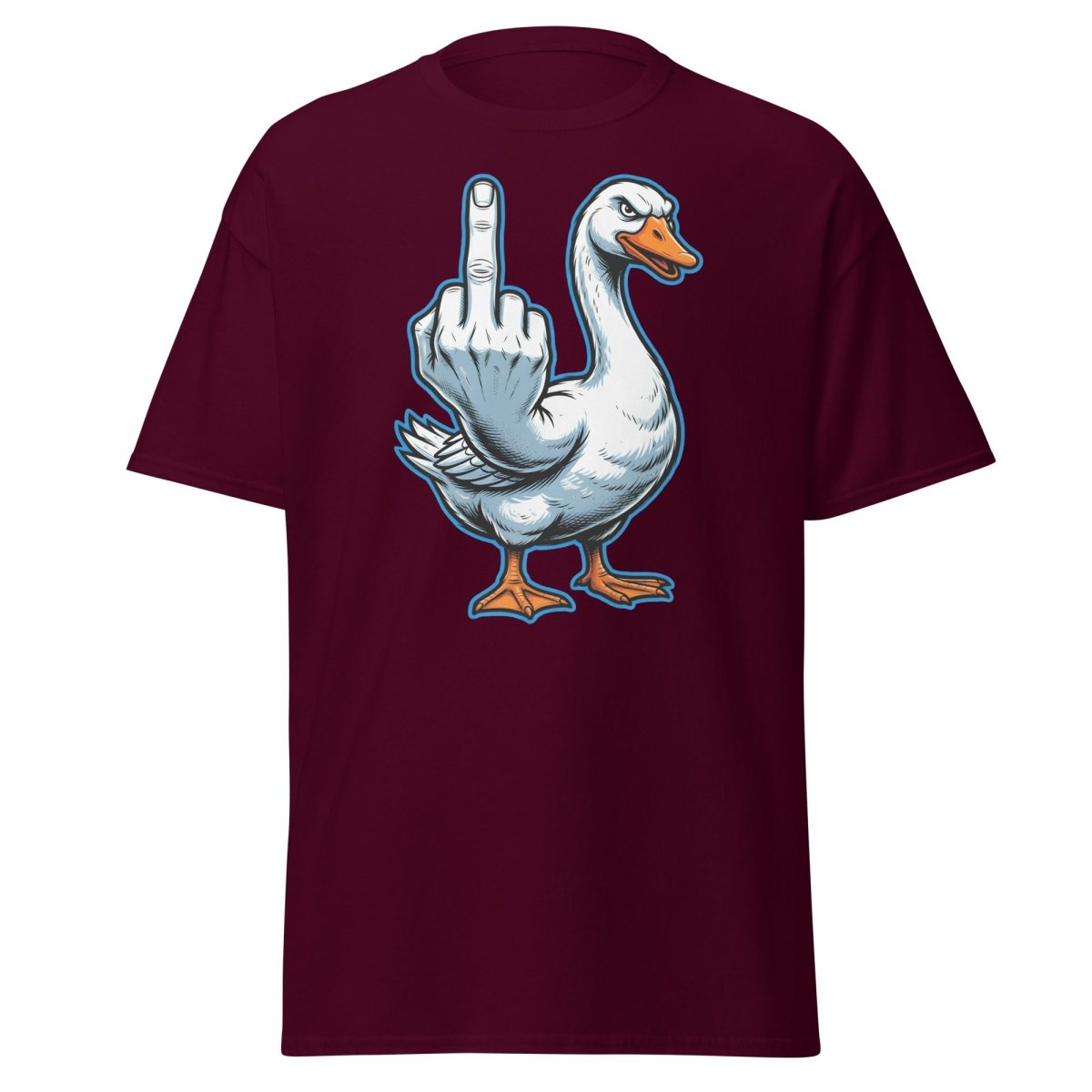 Goose Flipping the Bird T-Shirt - Funny Middle Finger Tee - Maroon - TeeRipple