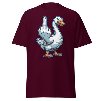 Goose Flipping the Bird T-Shirt - Funny Middle Finger Tee - Maroon - TeeRipple