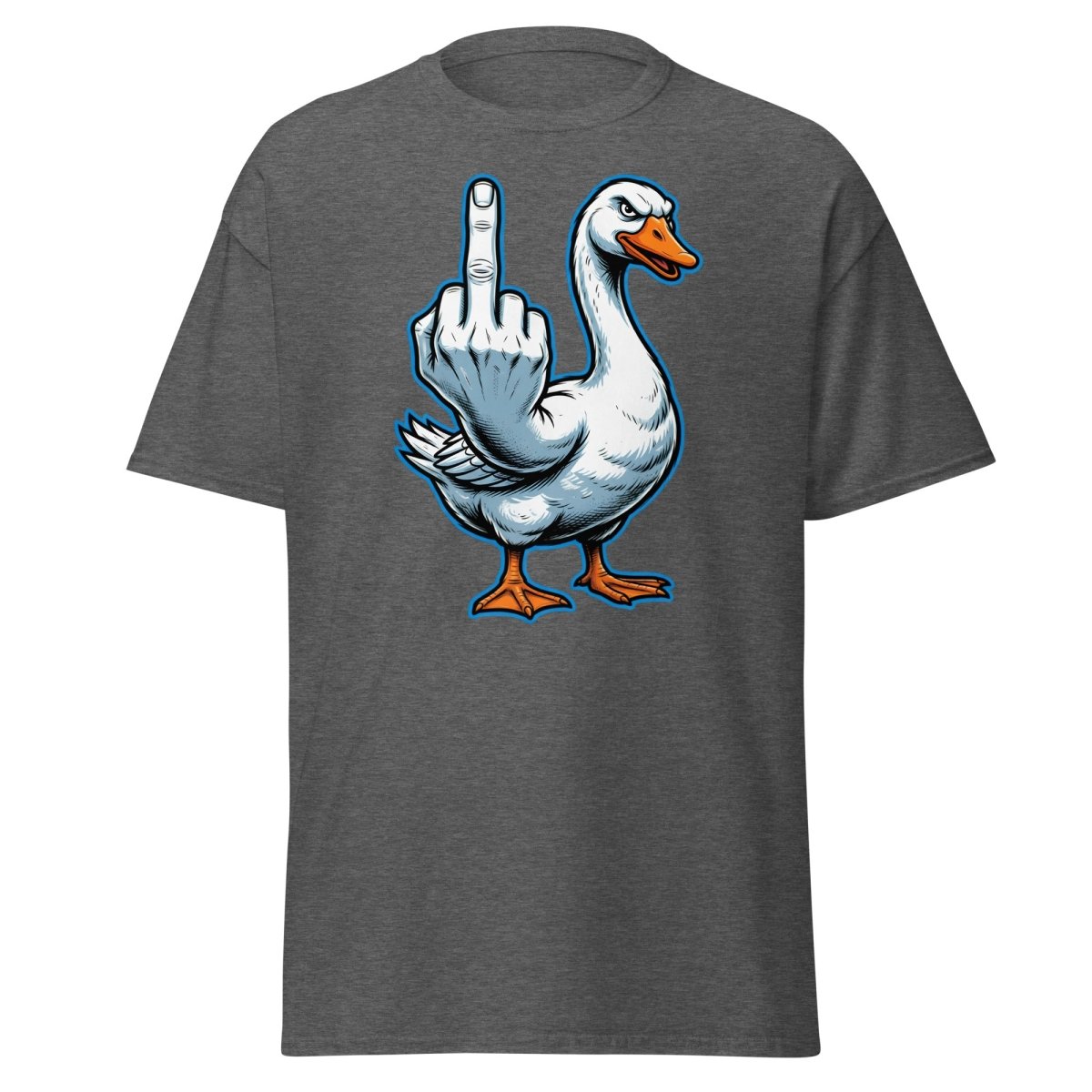 Goose Flipping the Bird T-Shirt - Funny Middle Finger Tee - Dark Heather - TeeRipple