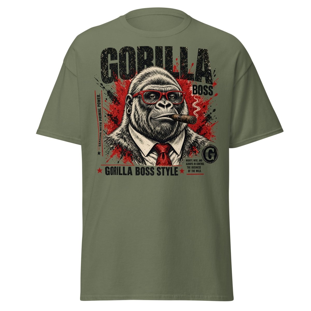 Gorilla Boss Style T-Shirt | Funny Comic Graphic Tee - Military Green - TeeRipple