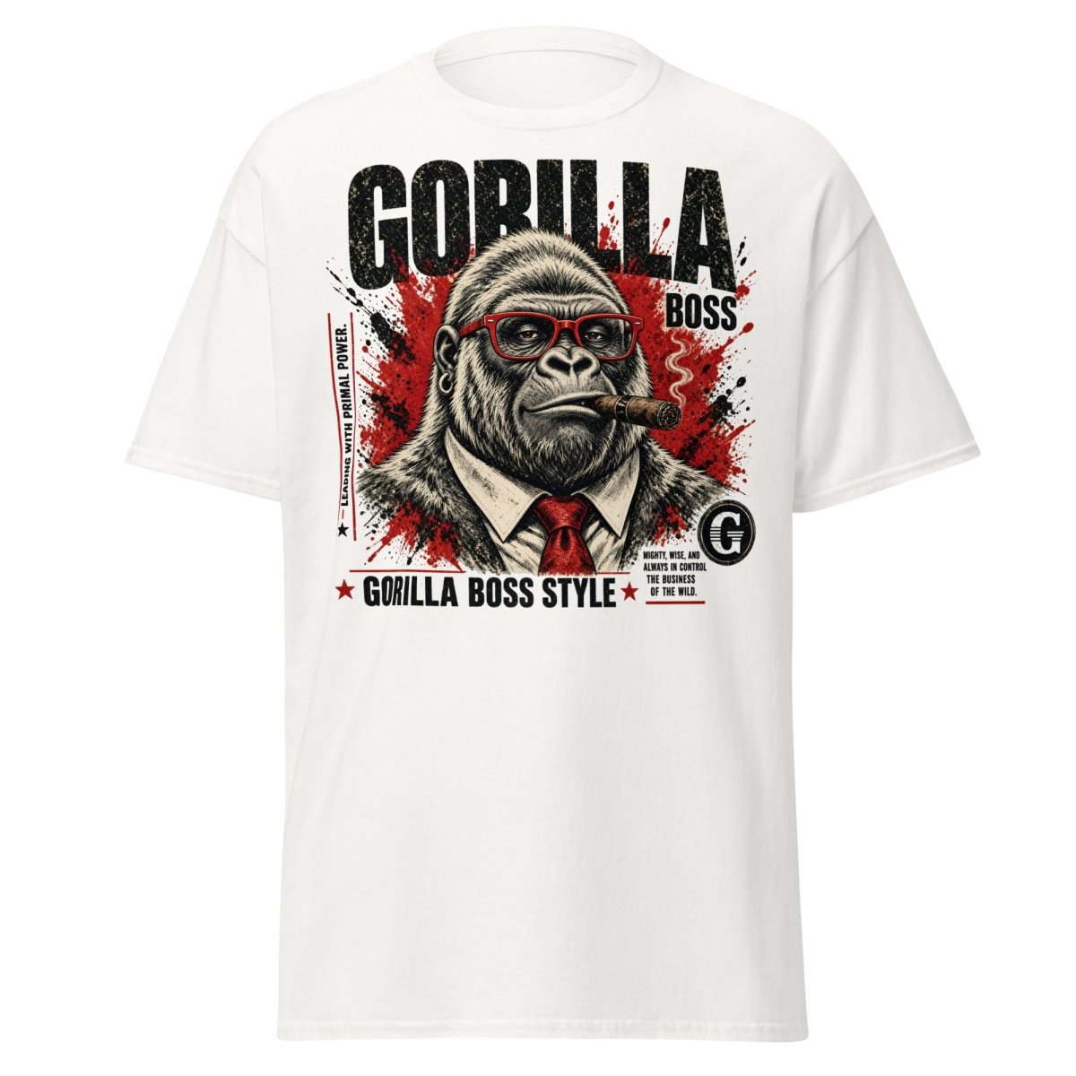 Gorilla Boss Style T-Shirt | Funny Comic Graphic Tee - White - TeeRipple