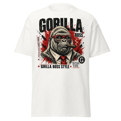 Gorilla Boss Style T-Shirt | Funny Comic Graphic Tee - White - TeeRipple