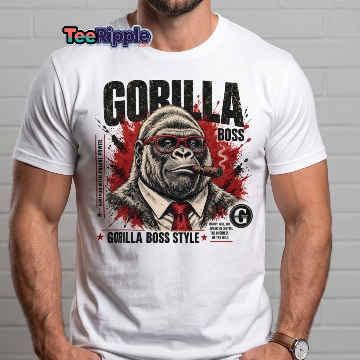 Gorilla Boss Style T-Shirt | Funny Comic Graphic Tee - Red - TeeRipple