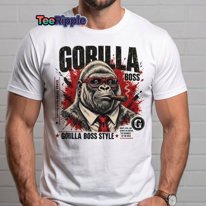 Gorilla Boss Style T-Shirt | Funny Comic Graphic Tee - Red - TeeRipple