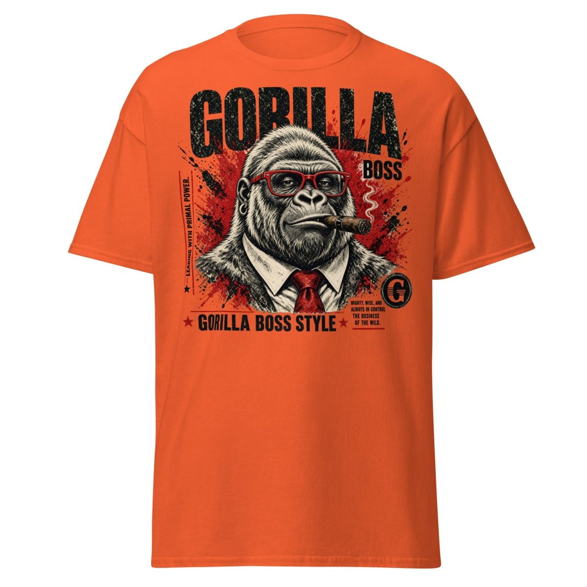 Gorilla Boss Style T-Shirt | Funny Comic Graphic Tee - Orange - TeeRipple