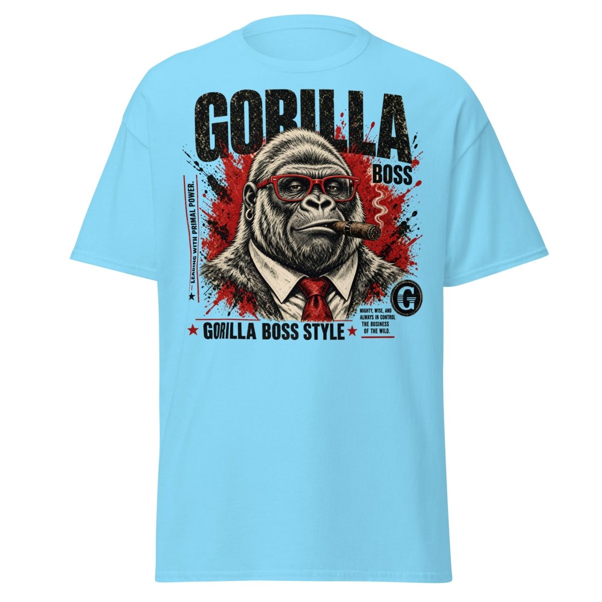 Gorilla Boss Style T-Shirt | Funny Comic Graphic Tee - Sky - TeeRipple