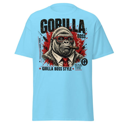 Gorilla Boss Style T-Shirt | Funny Comic Graphic Tee - Sky - TeeRipple