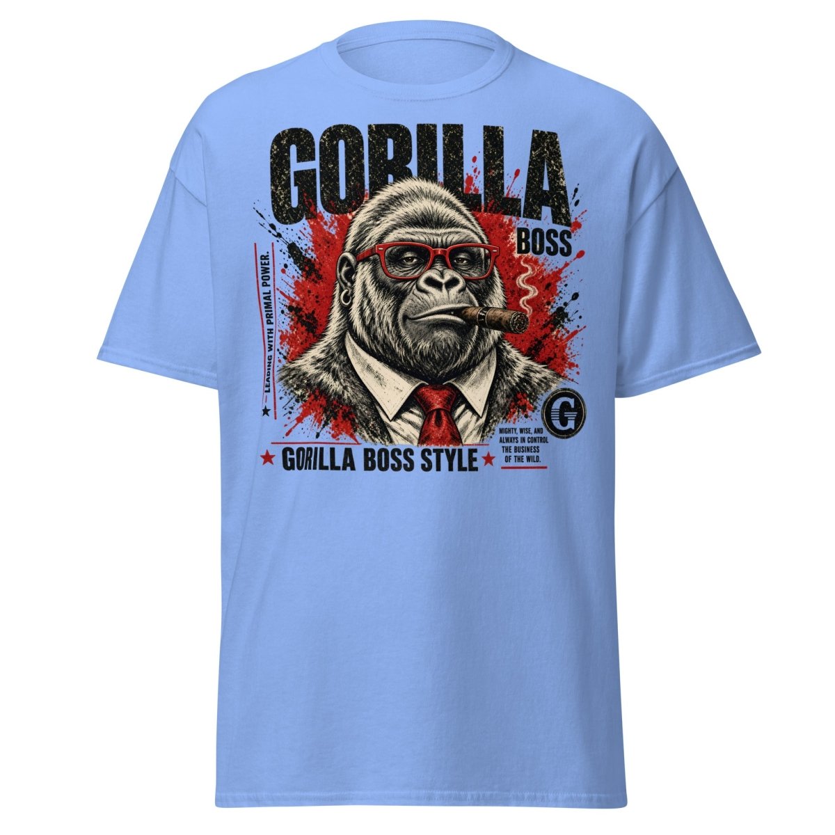 Gorilla Boss Style T-Shirt | Funny Comic Graphic Tee - Carolina Blue - TeeRipple