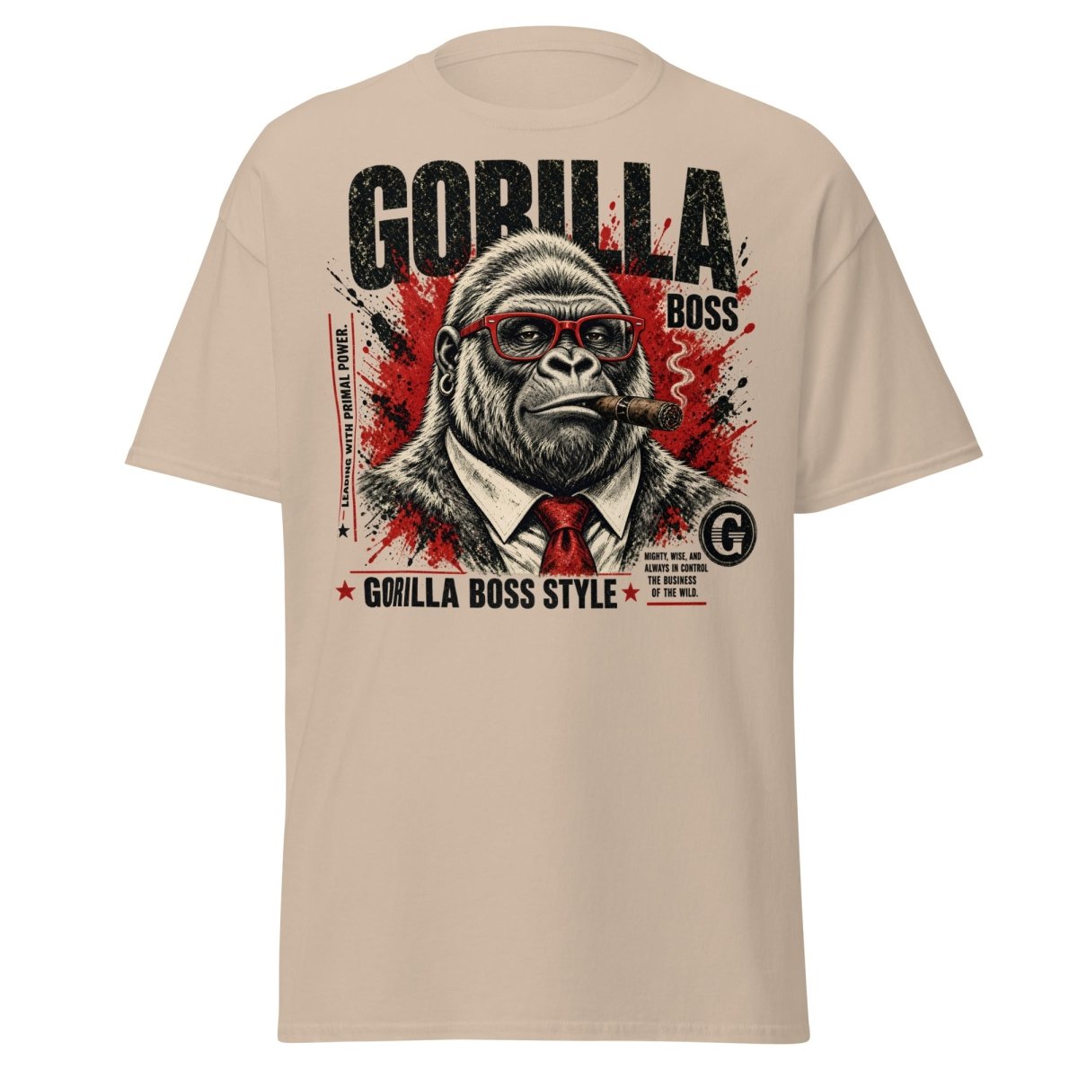 Gorilla Boss Style T-Shirt | Funny Comic Graphic Tee - Sand - TeeRipple