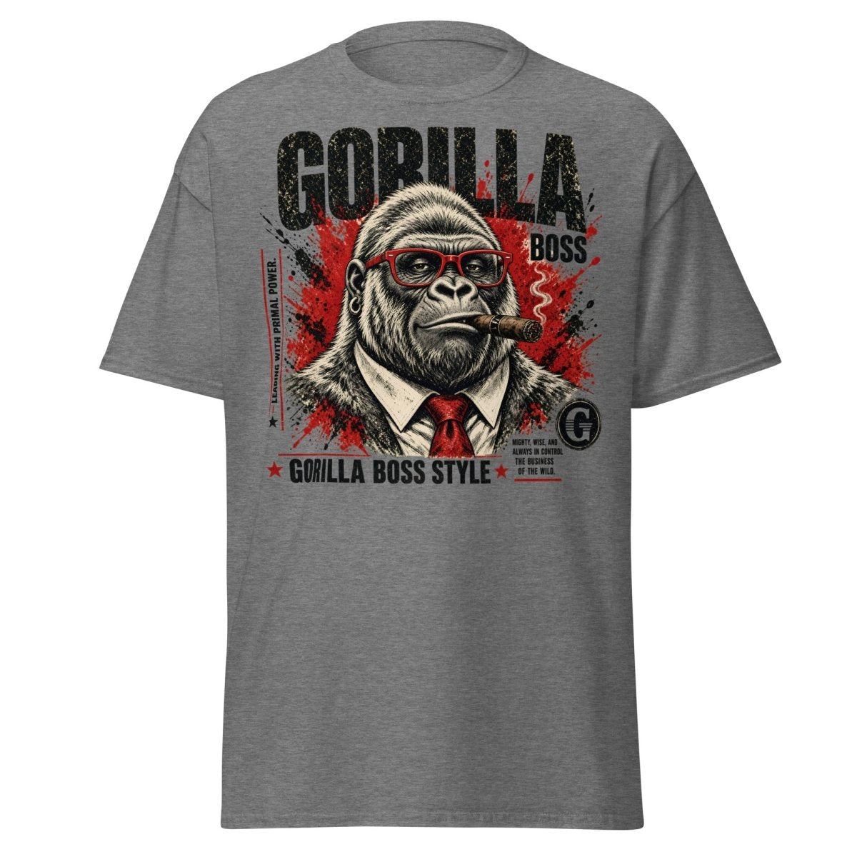 Gorilla Boss Style T-Shirt | Funny Comic Graphic Tee - Graphite Heather - TeeRipple