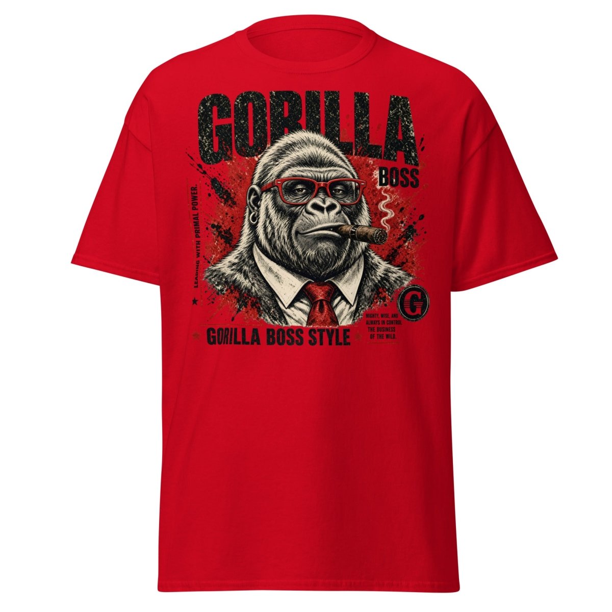 Gorilla Boss Style T-Shirt | Funny Comic Graphic Tee - Red - TeeRipple