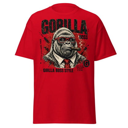 Gorilla Boss Style T-Shirt | Funny Comic Graphic Tee - Red - TeeRipple