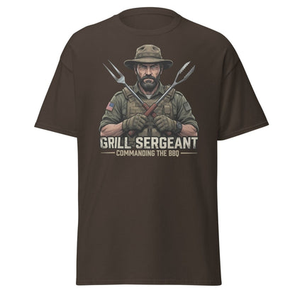 Grill Sergeant T-Shirt – Funny BBQ Military Tee - Dark Chocolate - TeeRipple