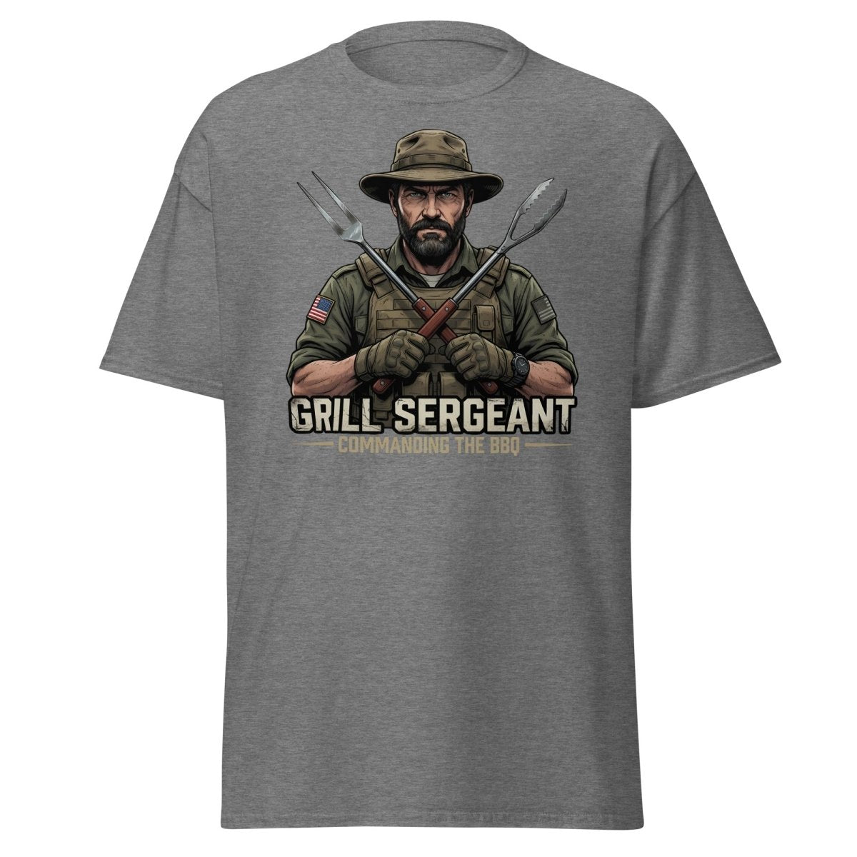 Grill Sergeant T-Shirt – Funny BBQ Military Tee - Graphite Heather - TeeRipple