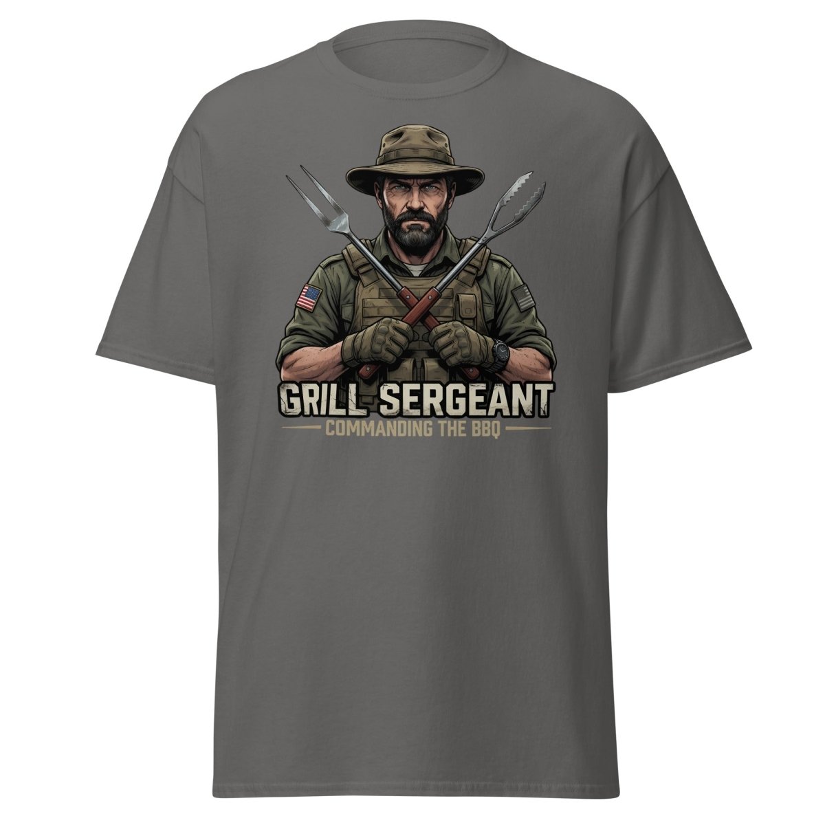 Grill Sergeant T-Shirt – Funny BBQ Military Tee - Charcoal - TeeRipple