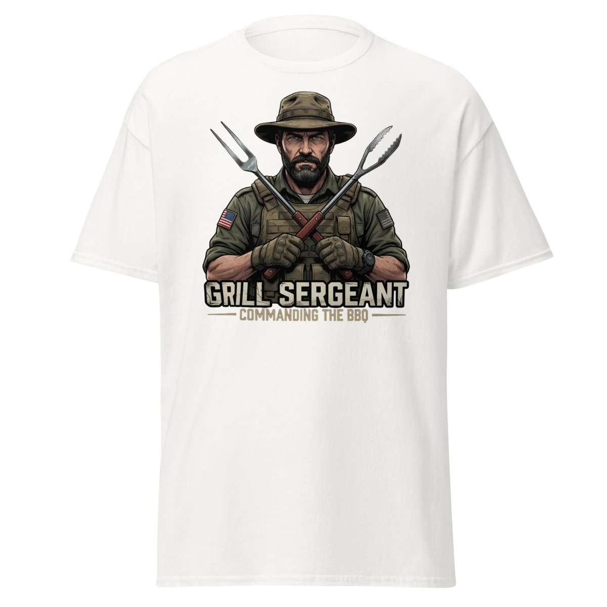 Grill Sergeant T-Shirt – Funny BBQ Military Tee - White - TeeRipple