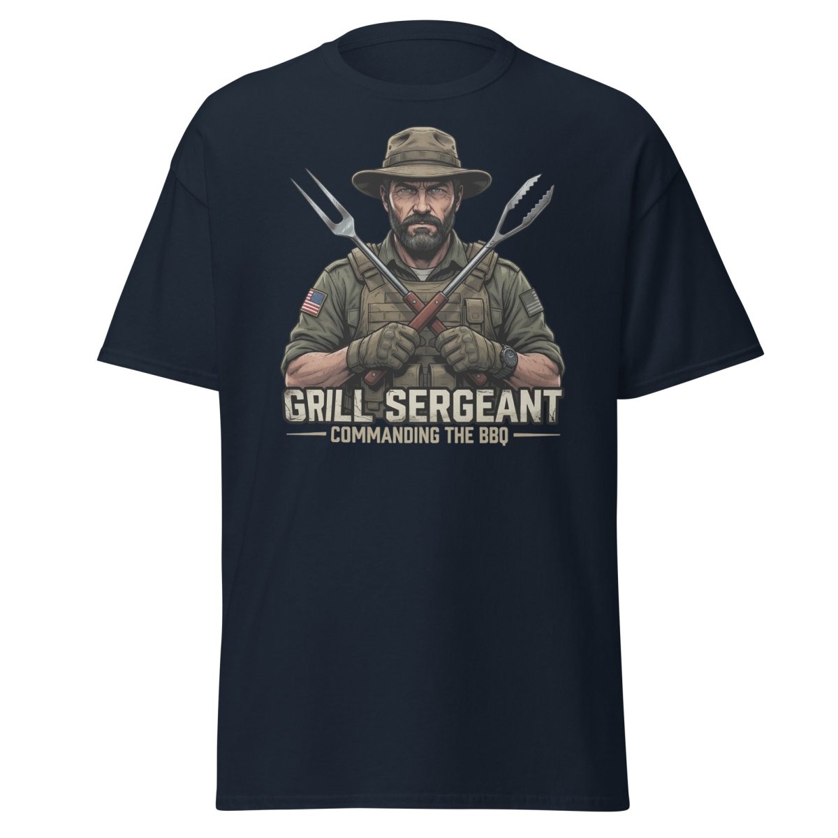 Grill Sergeant T-Shirt – Funny BBQ Military Tee - Navy - TeeRipple