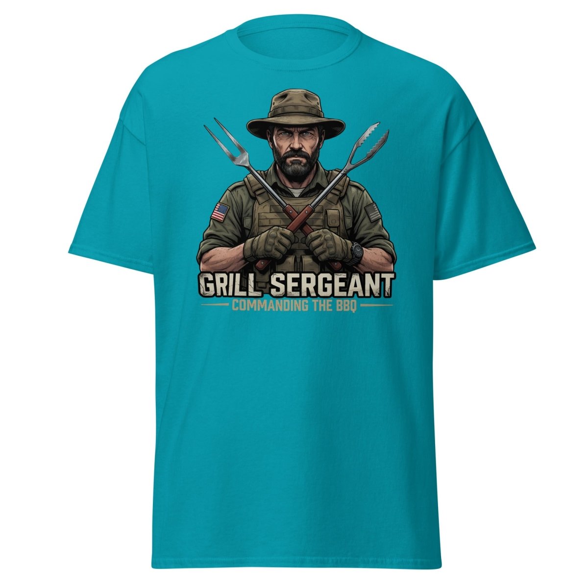 Grill Sergeant T-Shirt – Funny BBQ Military Tee - Tropical Blue - TeeRipple